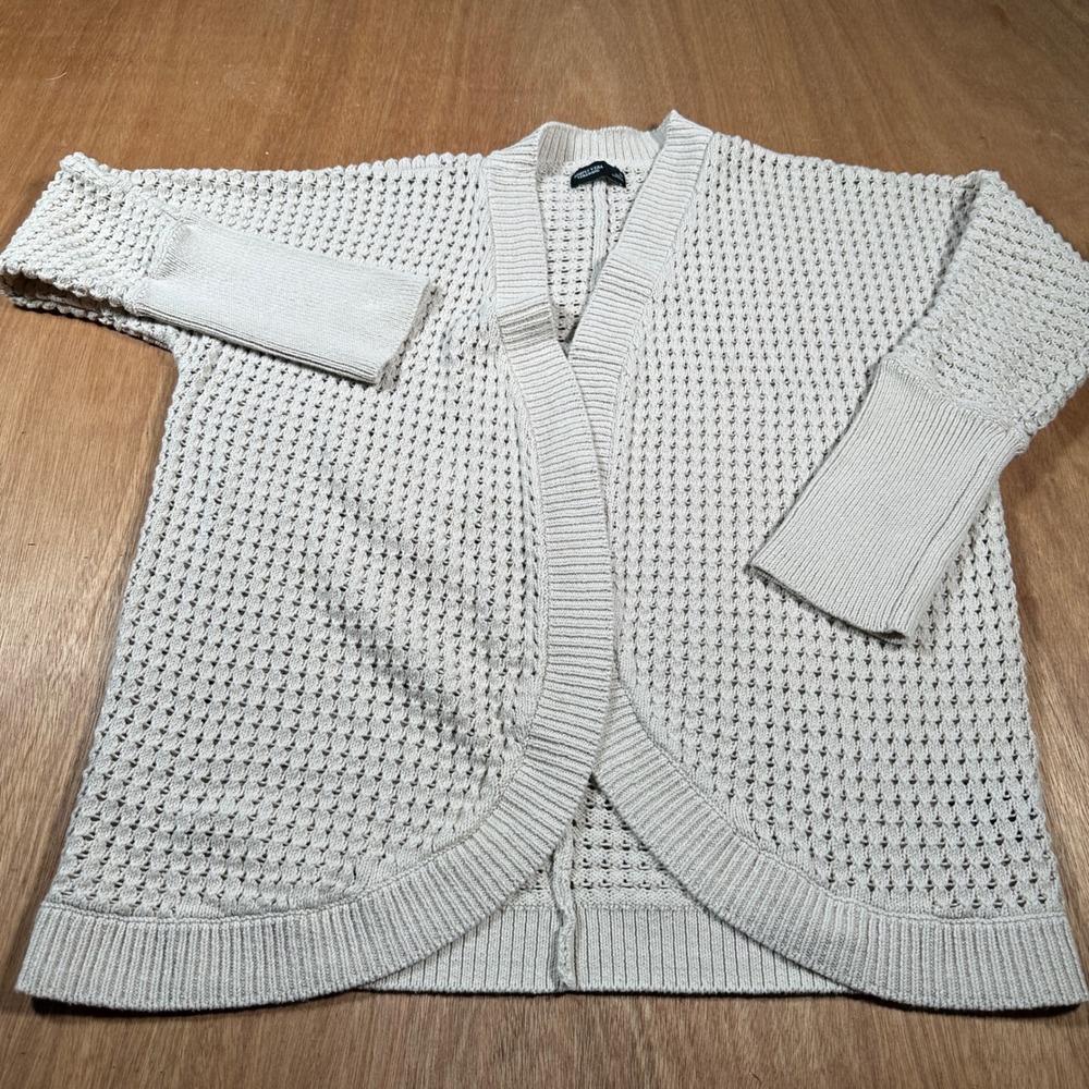 Simply Vera Vera Wang Cardigan Women M Beige Pointelle Knit Open Front Sweater